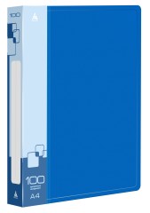 Папка с 100 прозр.вклад. Бюрократ -BPVN100BLUE A4 пластик 0.8мм торц.карм с бум. встав синий