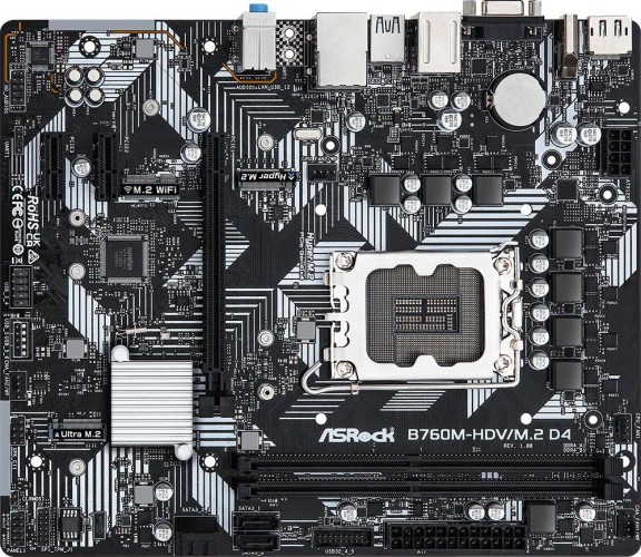 Материнская плата Asrock B760M-HDV/M.2 D4 Soc-1700 Intel B760 2xDDR4 mATX AC`97 8ch(7.1) GbLAN RAID+VGA+HDMI+DP