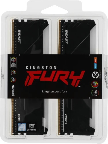 Память DDR4 2x8GB 3200MHz Kingston KF432C16BB2AK2/16 Fury Beast RGB RTL Gaming PC4-25600 CL16 DIMM 288-pin 1.35В kit dual rank с радиатором Ret
