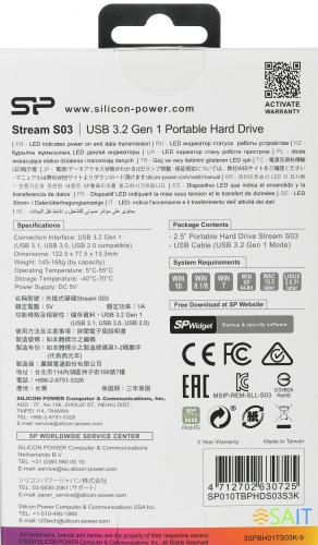 Жесткий диск Silicon Power USB 3.0 1Tb SP010TBPHDS03S3K S03 Stream 2.5" черный