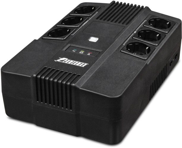 ИБП POWERMAN Brick 800, линейно-интерактивный, 800ВА, 480Вт, 3 евророзетки с резервным питанием, 3 евророзетки с фильтрацией, защита RJ45/RJ11, батарея 12В 9Ач 1 шт., 293мм х 202мм х 93мм, 5.2 кг. Powerman Brick 800