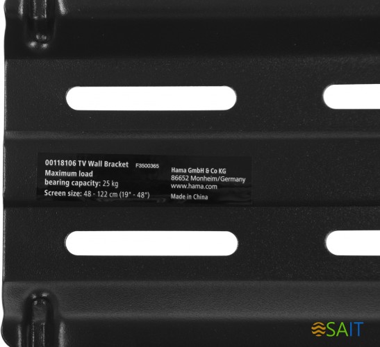 Кронштейн для телевизора Hama H-118106 черный 19"-48" макс.25кг настенный фиксированный