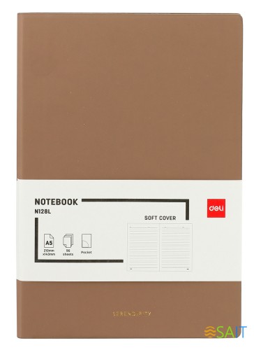 Блокнот Deli EN128LLT-GREY A5 210х143мм искусст. кожа 96л линейка мягкая обложка коричневый
