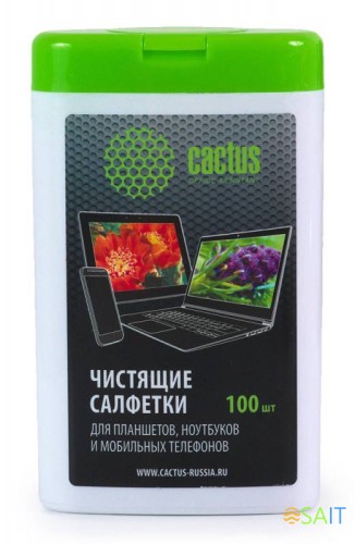 Салфетки Cactus CS-T1005 для планшетов и смартфонов малая туба 100шт влажных