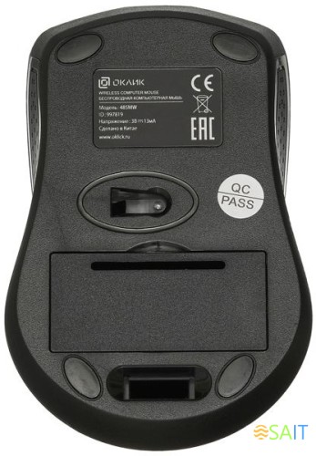 Мышь Оклик 485MW черный оптическая 1600dpi беспров. USB для ноутбука 3but (997819)