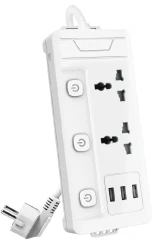 Сетевой фильтр Deli ET409 2м (2 розетки) белый (пакет ПЭ)