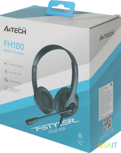 Наушники с микрофоном A4Tech Fstyler FH100 черный 2м накладные оголовье (FH100 (STONE BLACK))