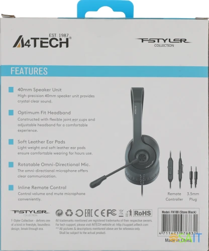 Наушники с микрофоном A4Tech Fstyler FH100 черный 2м накладные оголовье (FH100 (STONE BLACK))