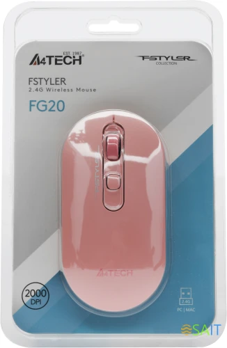 Мышь A4Tech Fstyler FG20 розовый оптическая 2000dpi беспров. USB для ноутбука 4but (FG20 PINK)