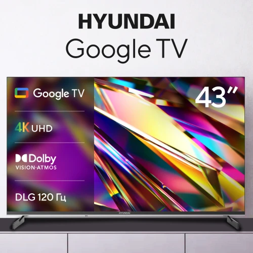 Телевизор LED Hyundai 43" H-LED43BU7011 Google TV Frameless Metal черный 4K Ultra HD 60Hz MEMC DVB-T DVB-T2 DVB-C DVB-S DVB-S2 USB WiFi Smart TV