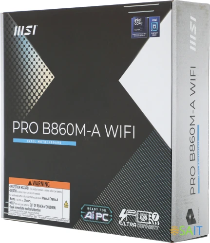 Материнская плата MSI PRO B860M-A WIFI Soc-1851 Intel B860 4xDDR5 mATX AC`97 8ch(7.1) 5Gigabit RAID+HDMI+DP