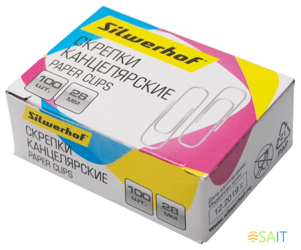 Скрепки Silwerhof 491029 металл оцинкованные 28мм (упак.:100шт) картонная коробка