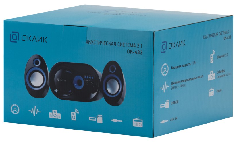 Колонки Оклик OK-433 2.1 черный 15Вт BT