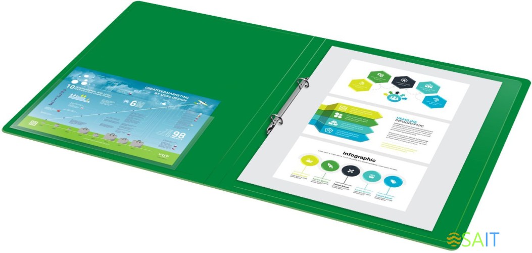 Папка на 2-х кольцах Бюрократ -0827/2RGRN A4 пластик 0.7мм кор.27мм внутр. с вставкой зеленый
