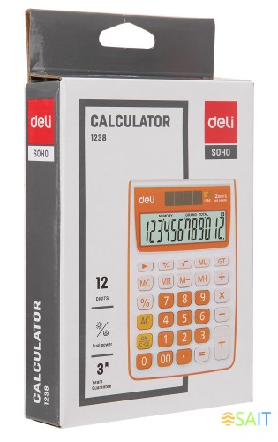 Калькулятор настольный Deli E1238/OR оранжевый 12-разр.