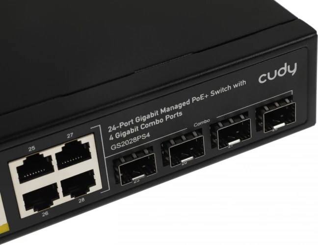 Коммутатор Cudy GS2028PS4-400W (L2) 28x1Гбит/с 4xКомбо(1000BASE-T/SFP) 24PoE 400W управляемый