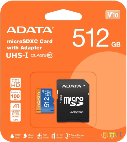 Флеш карта microSDXC 512GB A-Data AUSDX512GUICL10A1-RA1 Premier Pro + adapter