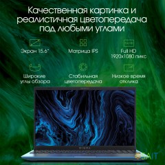 Ноутбук Digma Pro Sprint M Core i7 1165G7 16Gb SSD512Gb Intel Iris Xe graphics 15.6" IPS FHD (1920x1080) Windows 11 Professional blue WiFi BT Cam 4500mAh (DN15P7-ADXW03)