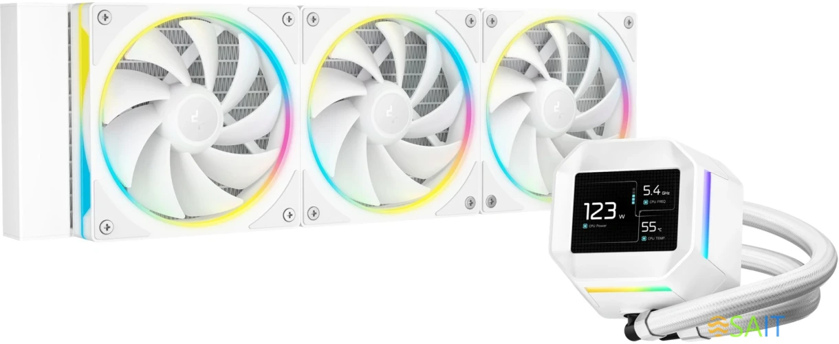 Система водяного охлаждения Deepcool LM360 WH ARGB Soc-AM5/AM4/1200/1700/1851 белый 4-pin 19-36dB Al LCD 250W 1729gr Ret (R-LM360-WHDMMC-1)