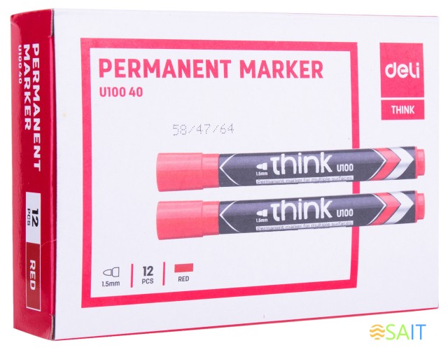 Маркер перманентный Deli EU10040 Think круглый пиш. наконечник 1.5мм красный