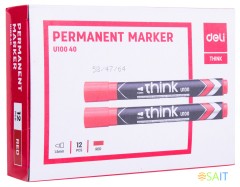 Маркер перманентный Deli EU10040 Think круглый пиш. наконечник 1.5мм красный
