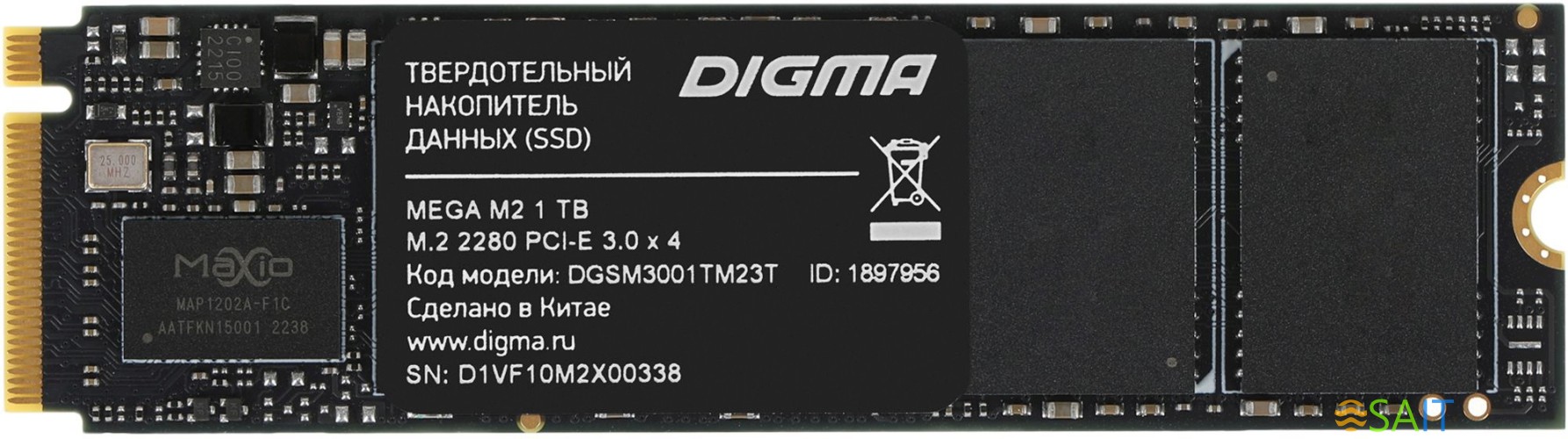 Накопитель SSD Digma PCIe 3.0 x4 1TB DGSM3001TM23T Mega M2 M.2 2280 0.6 DWPD