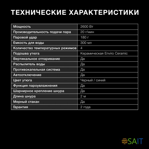 Утюг Hyundai H-SI01573 2600Вт черный/синий