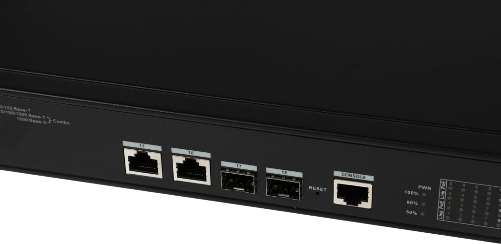 Коммутатор Dahua DH-LR2218-16ET-240 (L2) 16x100Мбит/с 2x1Гбит/с 2xКомбо(1000BASE-T/SFP) 2SFP 14PoE+ 2PoE++ 240W управляемый