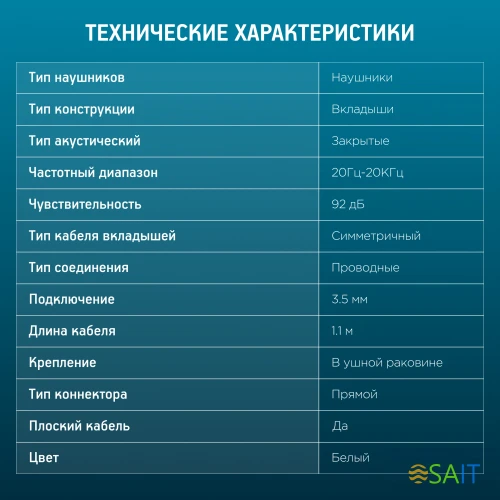 Наушники внутриканальные Оклик HP-S-220 1.1м белый проводные в ушной раковине (D2-1W)