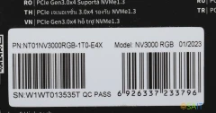 Накопитель SSD Netac PCIe 3.0 x4 1TB NT01NV3000RGB-1T0-E4X NV3000 RGB M.2 2280