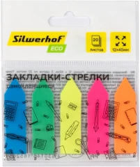 Закладки самокл. пластиковые Silwerhof 45x12мм Eco 5цв.в упак. 20лист стрелки европодвес