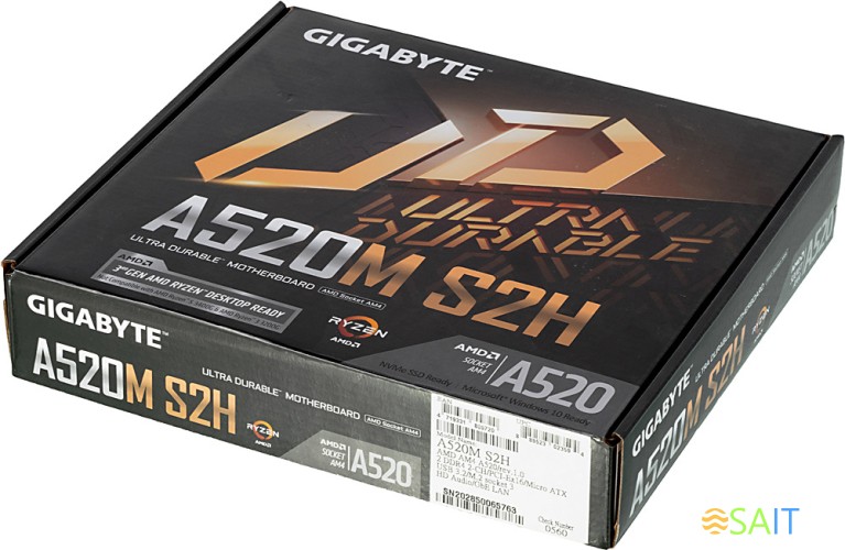 Материнская плата Gigabyte A520M S2H Soc-AM4 AMD A520 2xDDR4 mATX AC`97 8ch(7.1) GbLAN RAID+VGA+DVI+HDMI