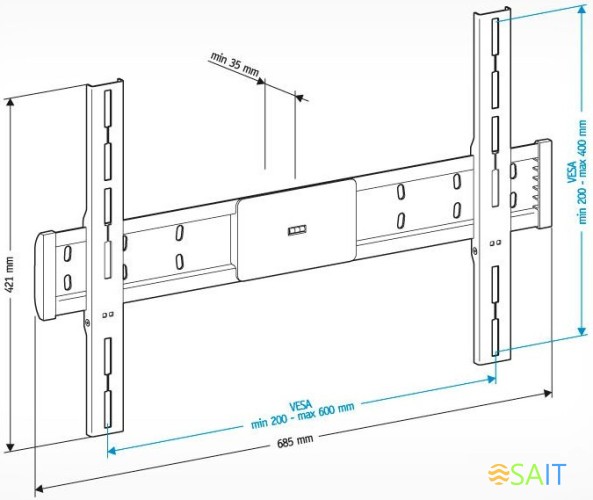 Кронштейн для телевизора Holder LCD-F6608 черный 42"-65" макс.45кг настенный фиксированный