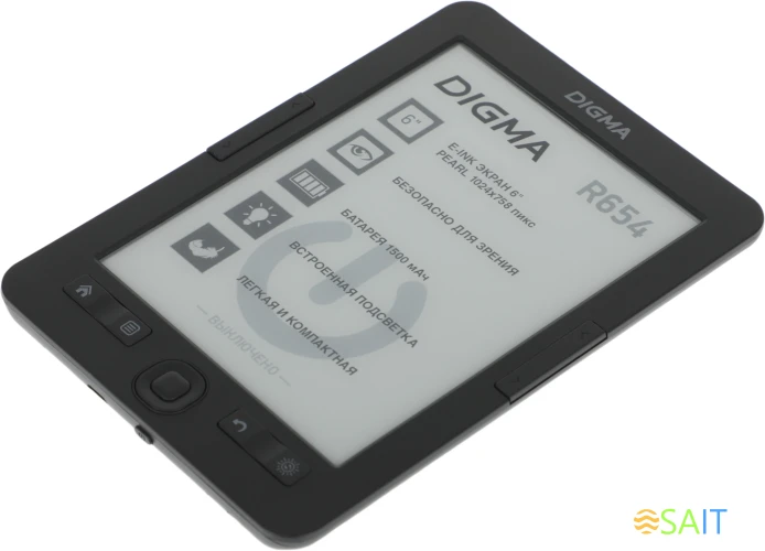 Электронная книга Digma R654 6" E-ink HD Pearl 1024x758 600MHz/4Gb/microSDHC/подсветка дисплея графит