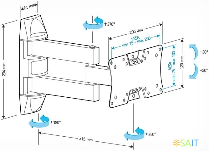 Кронштейн для телевизора Holder LCDS-5065 черный 19"-32" макс.30кг настенный поворот и наклон