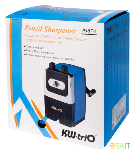 Точилка для карандашей механическая Kw-Trio 307Ablue 307A-BLU 1 отверстие металл синий