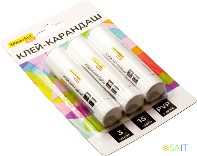 Клей-карандаш Silwerhof Daily 15гр ПВП блистер (упак.:3шт)