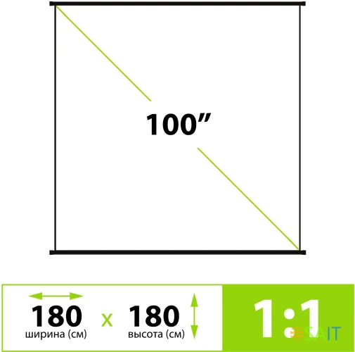 Экран Cactus 180x180см Map type CS-PSRM-180x180-WT 1:1 настенно-потолочный рулонный белый