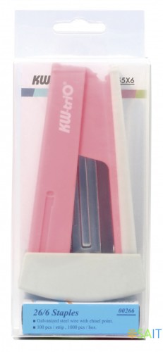 Комплект степлер+скобы Kw-Trio 055X66-PNK Swing Standing 24/6 26/6 (20листов) розовый 100скоб пластик блистер