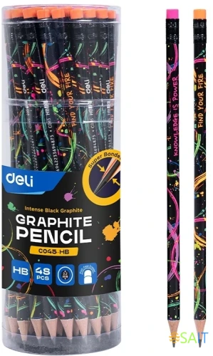 Карандаш ч/г Deli EC045-HB 2.2мм HB кругл. липа ассорти Ennovation texture ластик