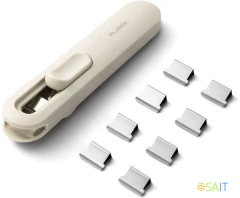 Клиппер-пистолет Deli NS085-C зажимы 16мм 8шт белый пластик