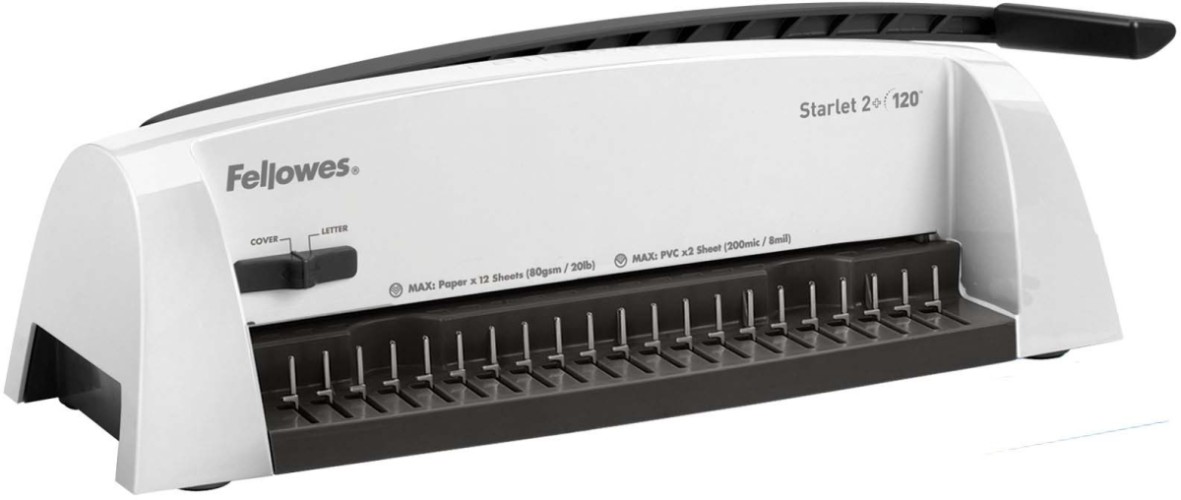 Переплетчик Fellowes STARLET 2+ на пластиковую пружину, сшивает до 120 лст., перфорирует 12 лст. Fellowes STARLET 2+