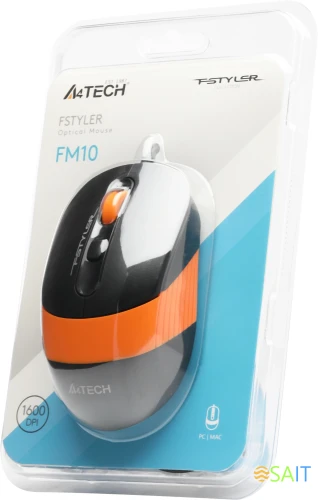 Мышь A4Tech Fstyler FM10 черный/оранжевый оптическая 1600dpi USB 4but (FM10 ORANGE)