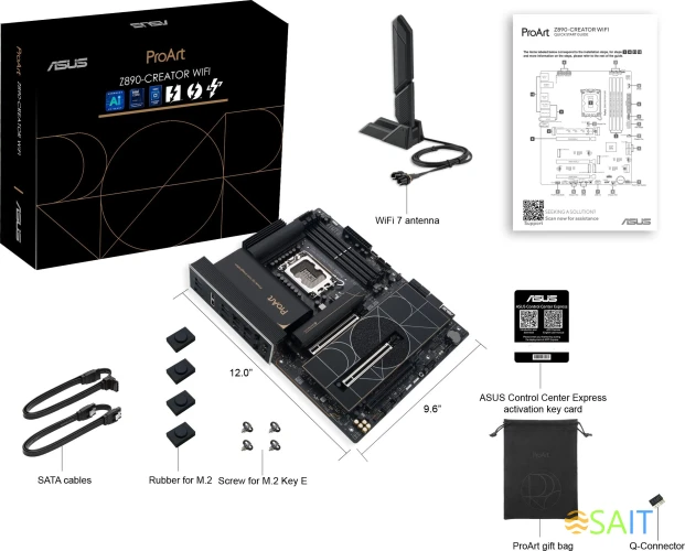 Материнская плата Asus PROART Z890-CREATOR WIFI Soc-1851 Intel Z890 4xDDR5 ATX AC`97 8ch(7.1) 1 x 10Gigabit + 1 x 2.5Gigabit RAID+HDMI+DP