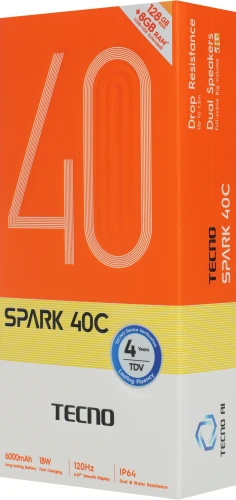 Смартфон Tecno Spark 40C 128Gb 4Gb серый моноблок 3G 4G 2Sim 6.67" 720x1600 Android 15 13Mpix 802.11 a/b/g/n/ac/ax GPS GSM900/1800 Protect FM microSD max1024Gb