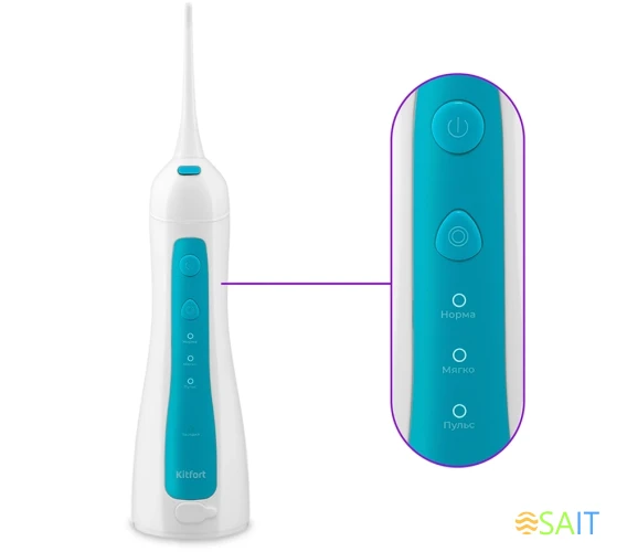 Ирригатор Kitfort КТ-2983 портатив. 4насад. белый/бирюзовый