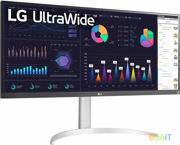 Монитор LG 34" UltraWide 34WQ650-W черный IPS LED 1ms 21:9 HDMI M/M матовая HAS 400cd 178гр/178гр 2560x1080 100Hz FreeSync DP 2K USB 7.9кг