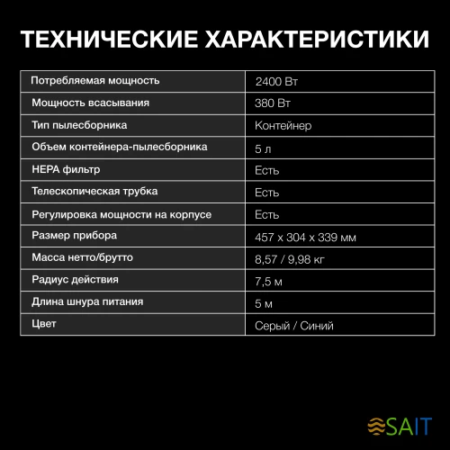 Пылесос Hyundai HYV-C4575 2400Вт серебристый/синий