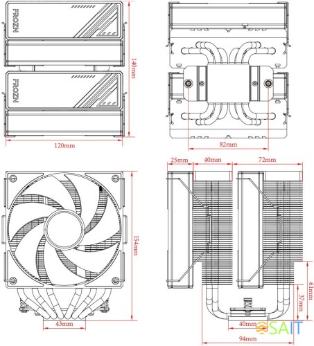 Устройство охлаждения(кулер) ID-Cooling Frozn A620 Soc-AM5/AM4/1200/1700/1851 черный 4-pin 29.85dB Al+Cu 270W 1190gr Ret (FROZN A620 BLACK)