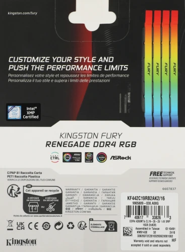 Память DDR4 2x8GB 4266MHz Kingston KF442C19RB2AK2/16 Fury Renegade RGB RTL Gaming PC4-34100 CL19 DIMM 288-pin 1.4В kit single rank с радиатором Ret